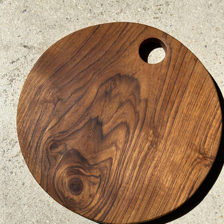 Office Objets - Wholesale Cutting Board - Monoxyle circular teak cutting board with perforations D:307