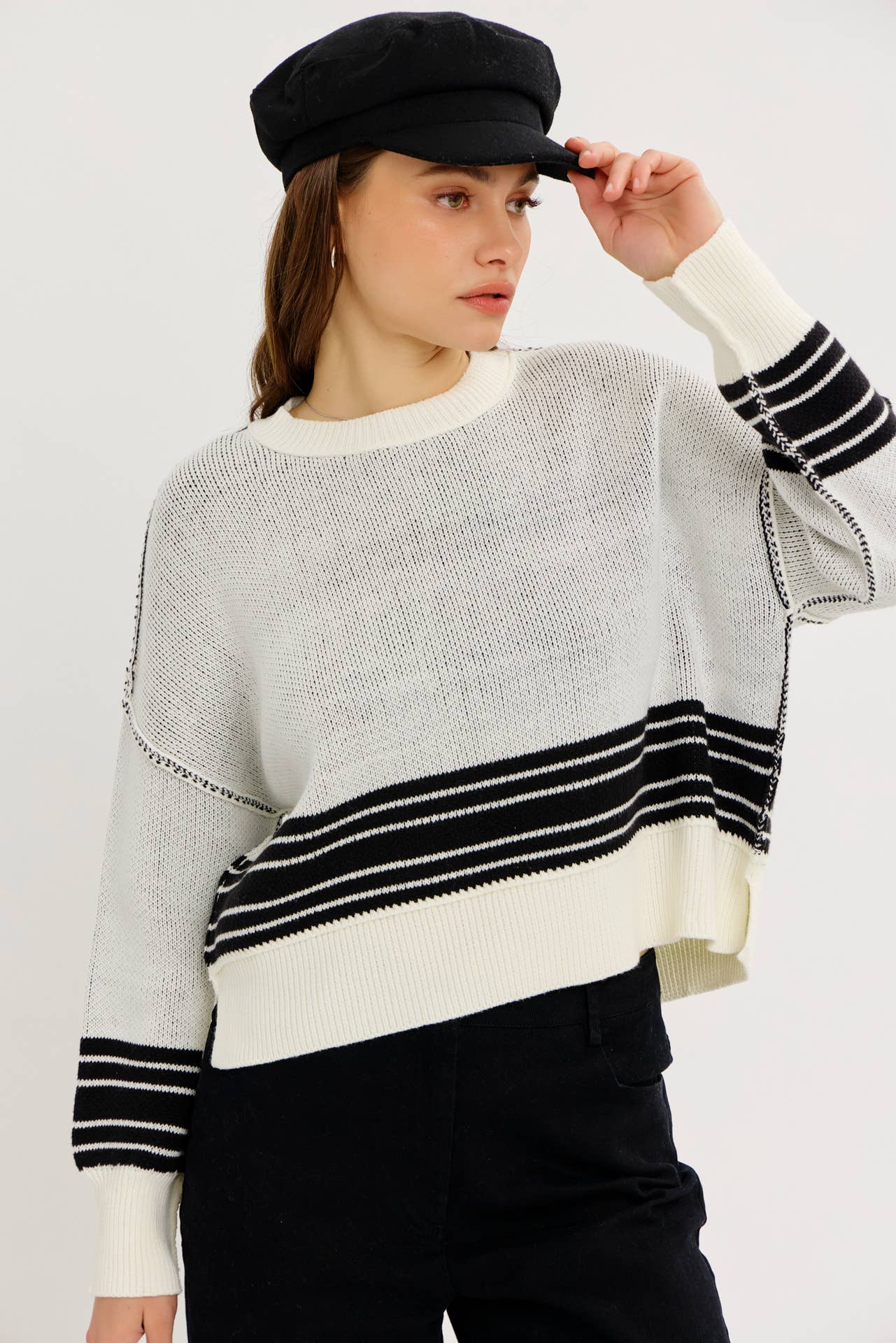 idem ditto - Vente Pull en maille – femme - PULL EN MAILLE RAYÉE BOXY INFINIMENT POLYVALENT0