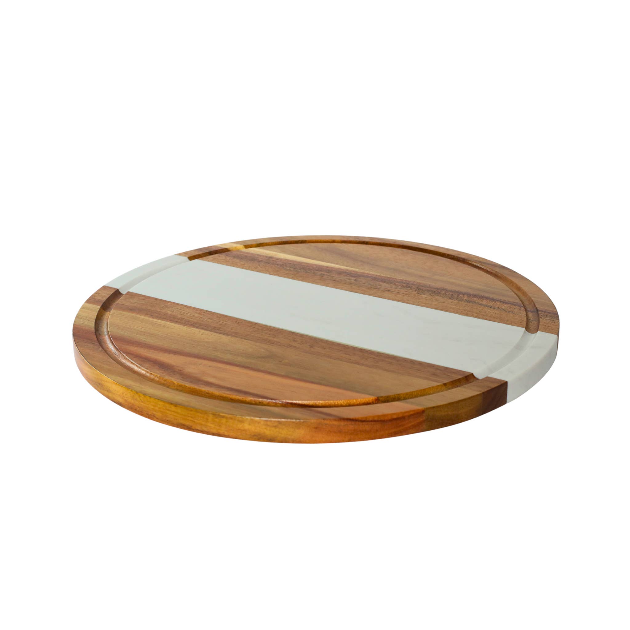 Creative Gifts International Inc. - Wholesale Cutting Board - White Marble and Acacia Wood Round Charcuterie Board - 11"2