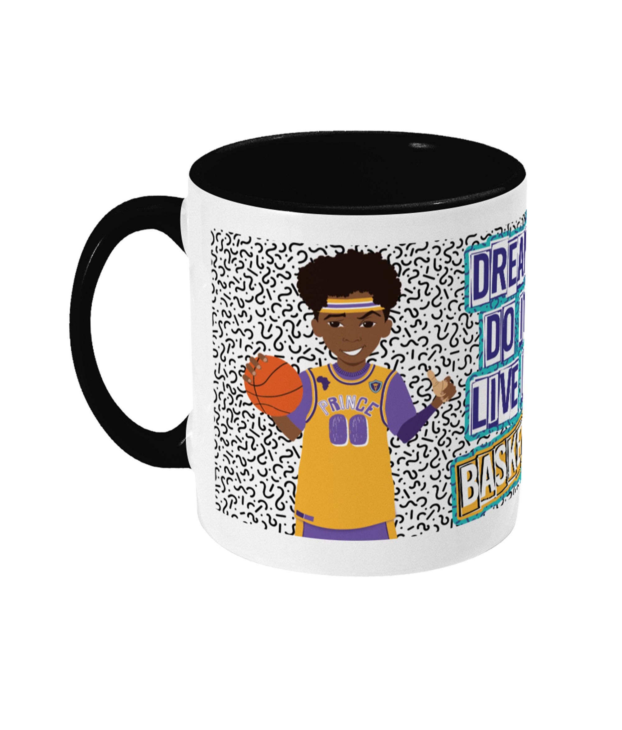 White Black Khaleeq - BOYS BASKETBALLER MUG | Fefus Designs for wholesale on Faire2