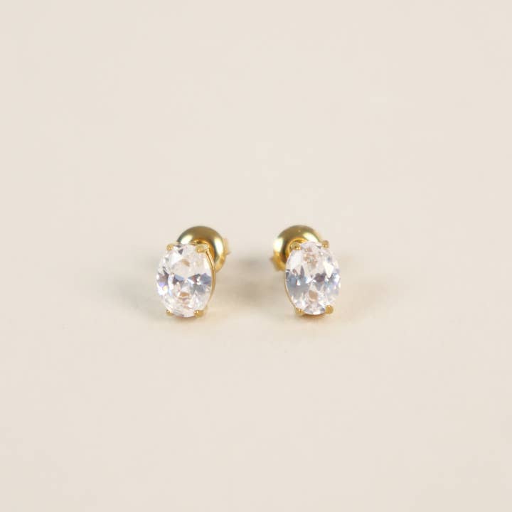 Angels Whisper Accessories - Wholesale Stud/post earrings - Soleil Oval Crystal 18K Gold Plated Stud Earrings2