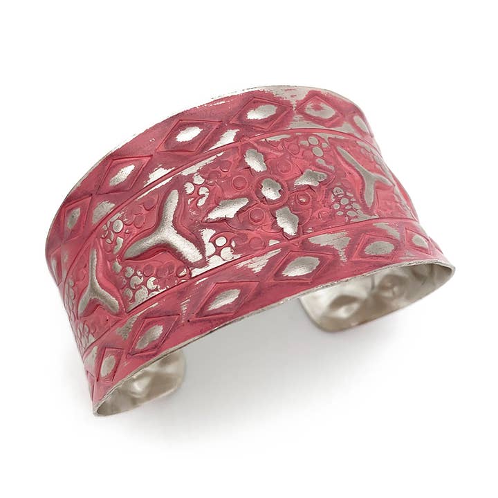 Silver Patina Bracelet - Pink Linear Shapes for wholesale by Anju Jewelry