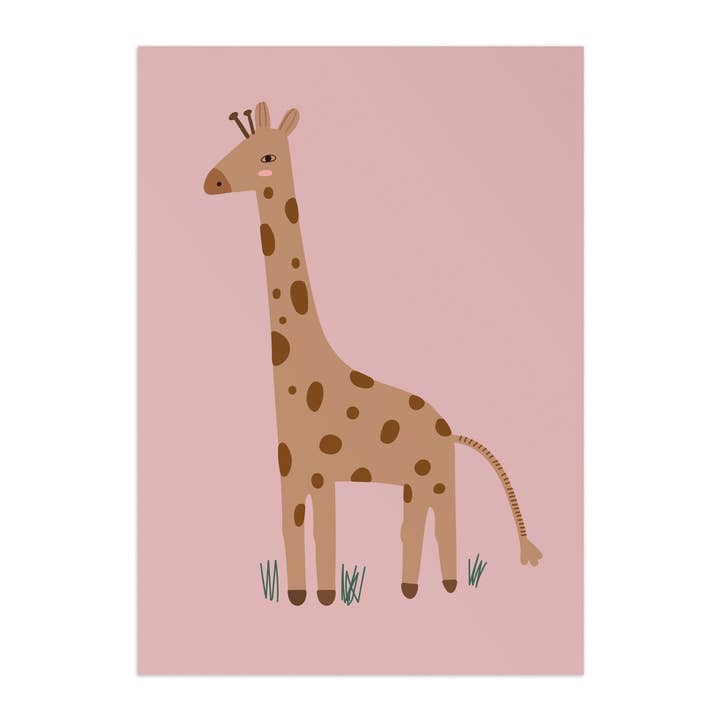Affiche Girafe sur papier écologique et emballage durable pour la vente par Little Otja