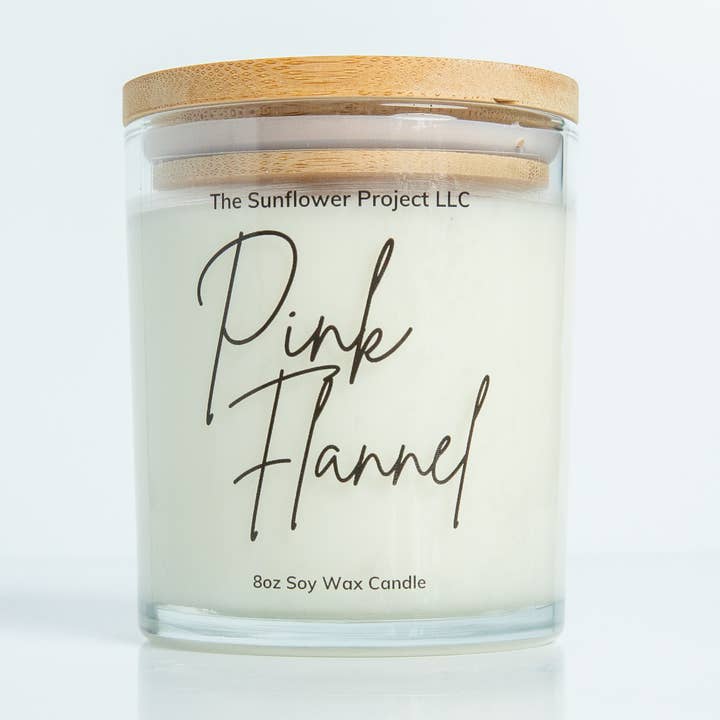 Pink Flannel Soy Candle 8oz for wholesale by The Sunflower Project LLC