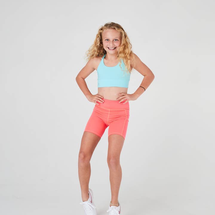 Girls Neon Orange Longer Bike Sports Shorts for wholesale by School Active Sports