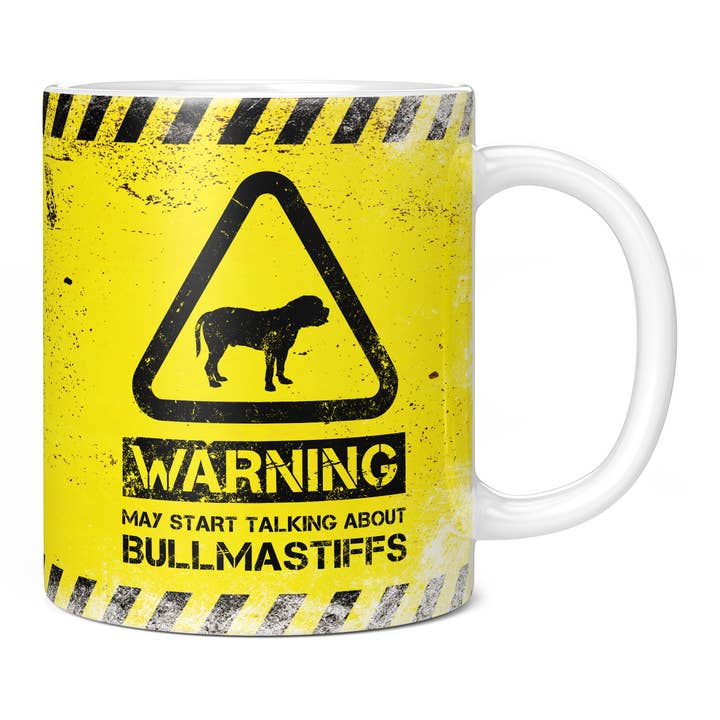Mug Warning May Start Talking About Bullmastiffs pour la vente par Mug Monster