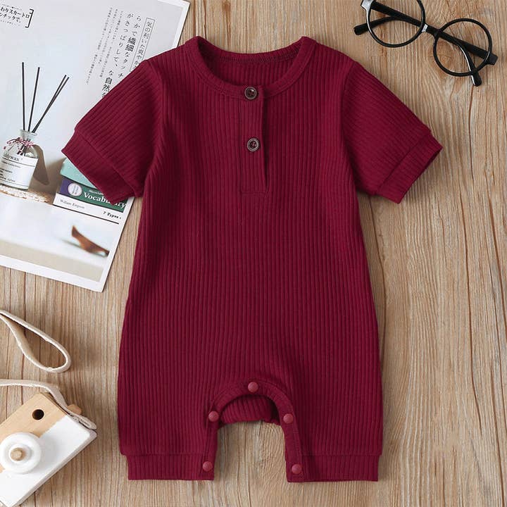 PatPat - Wholesale Jumpsuit - Baby - Baby Boy/Girl Cotton Ribbed Short-sleeve Button Up Romper