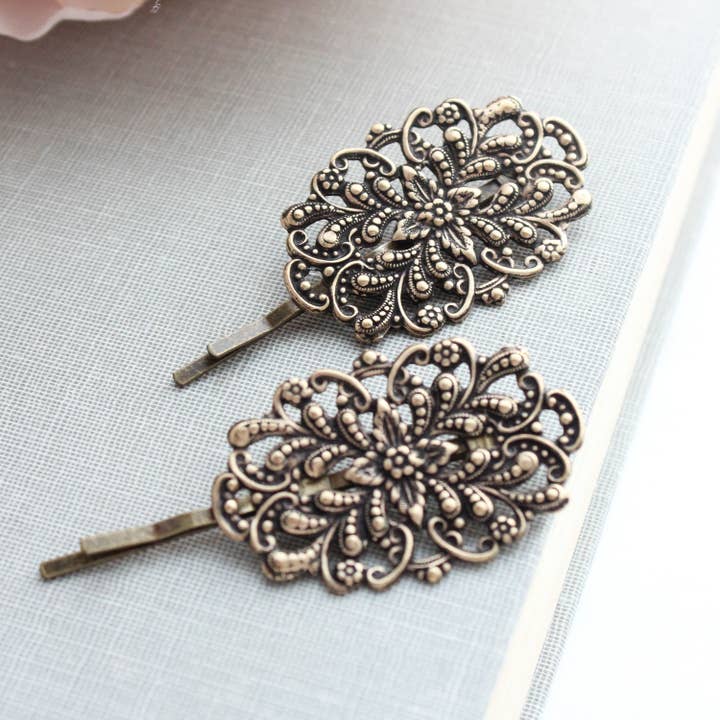 A Pocket of Posies - Wholesale Bobby Pin - Women's - Filigree Bobby Pins - Antiqued Gold Brass - 2 pc3