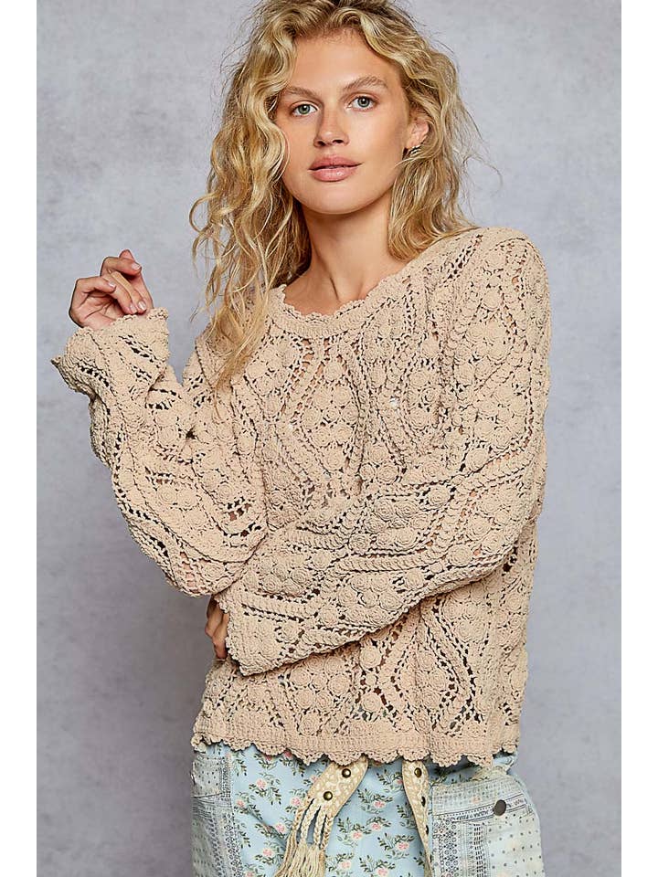 Pol Clothing - Wholesale Knit Sweater - Women's - Open knitted crochet pullover sweater