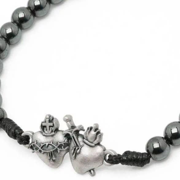 Oremus Mercy – wholesale Beaded bracelet – Sacred Heart Hematite Beads Bracelet 7"3