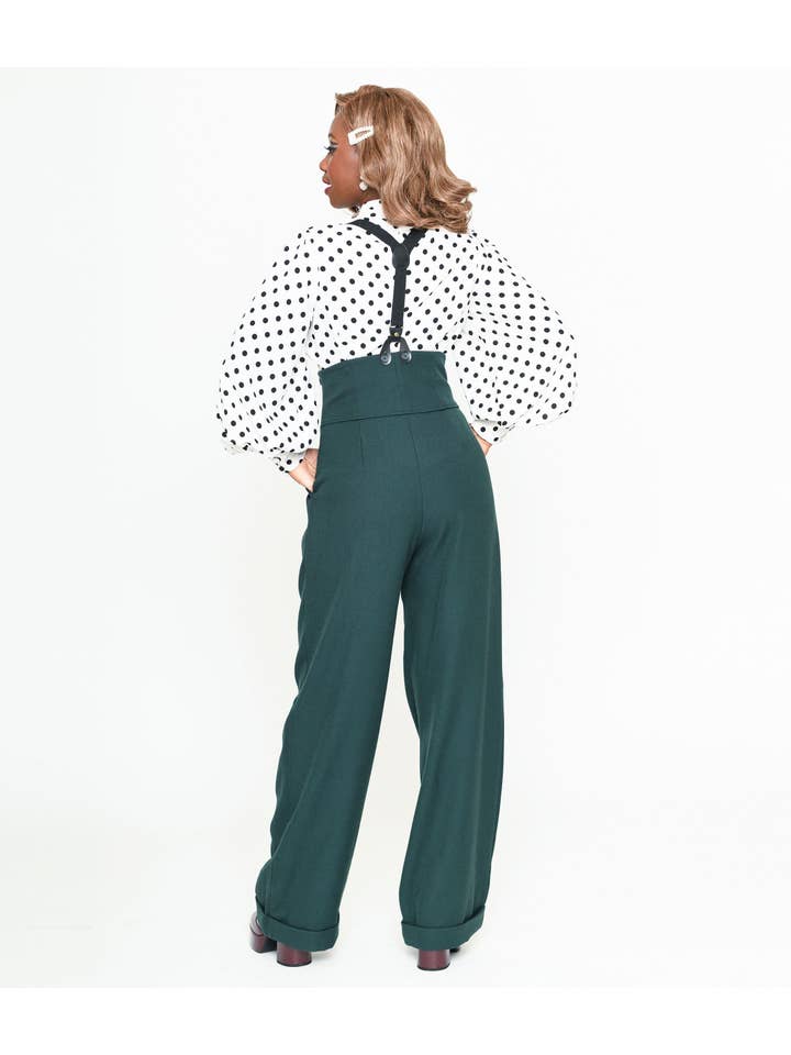 Unique Vintage - Wholesale Pants - Women's - Unique Vintage Dark Emerald Thelma Suspender Pants