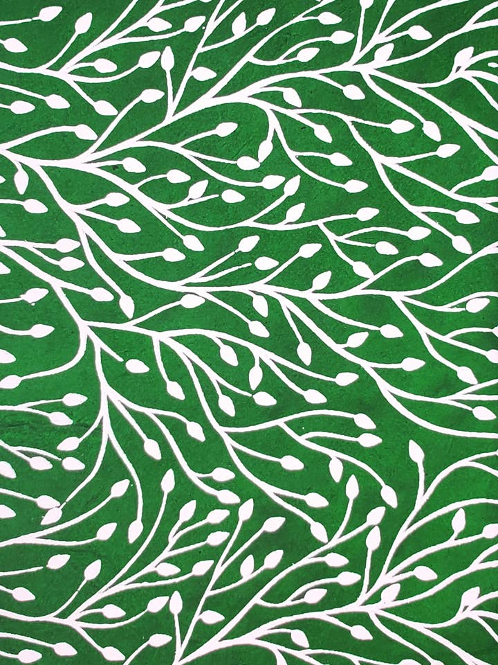 Lokta Lahara Leaf, White On Green for wholesale by Aitoh Company