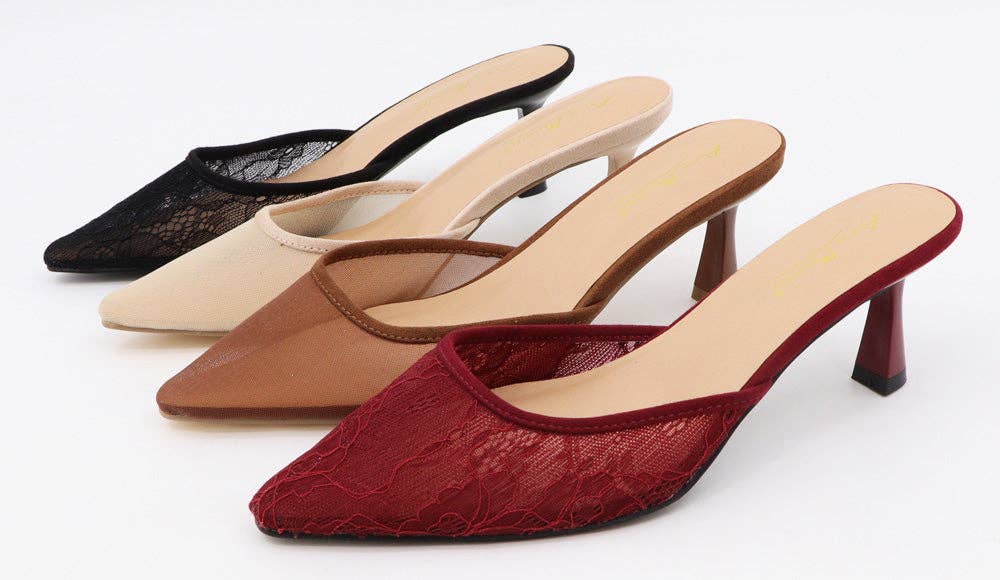 Mars Sky Shoes Wholesale - Wholesale Low Heels - Women's - Anne Michelle SCARLET-03 Women Low Heel Mesh Lace Slipon Mules-12 Pairs Pack-15.95/Pair1