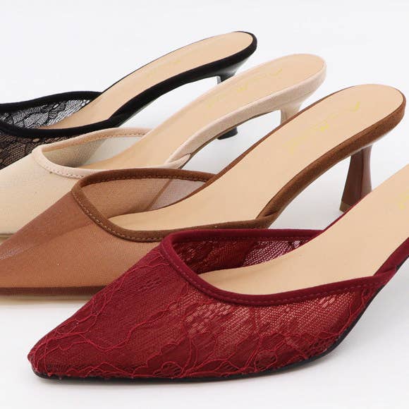 Mars Sky Shoes Wholesale - Wholesale Low Heels - Women's - Anne Michelle SCARLET-03 Women Low Heel Mesh Lace Slipon Mules-12 Pairs Pack-15.95/Pair1