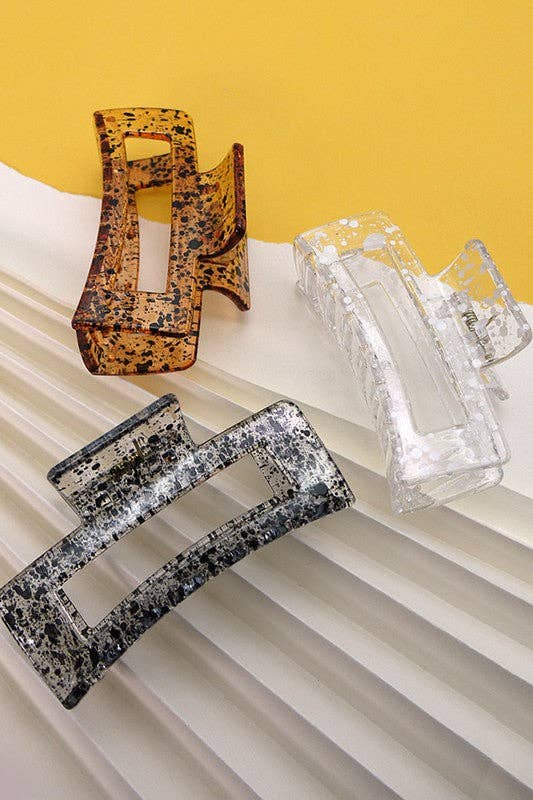 JOSSLYN by wall to wall - Wholesale Hair Clip - Women's - RECTANGLE CLEAR SPECKLE HAIR CLAW CLIPS | 40H5415