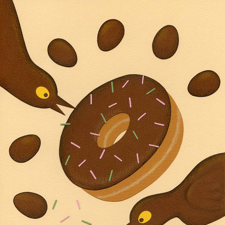 Donut Birds: 8x10" Art Print for wholesale by Lea Zalinskis Illustration