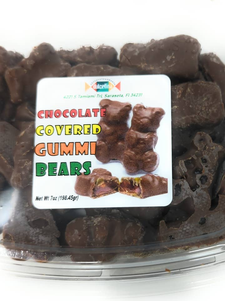 Chocolate Covered Gummy Bears 6.5oz Tub for wholesale by Dulcefina Chocolate and Sweets