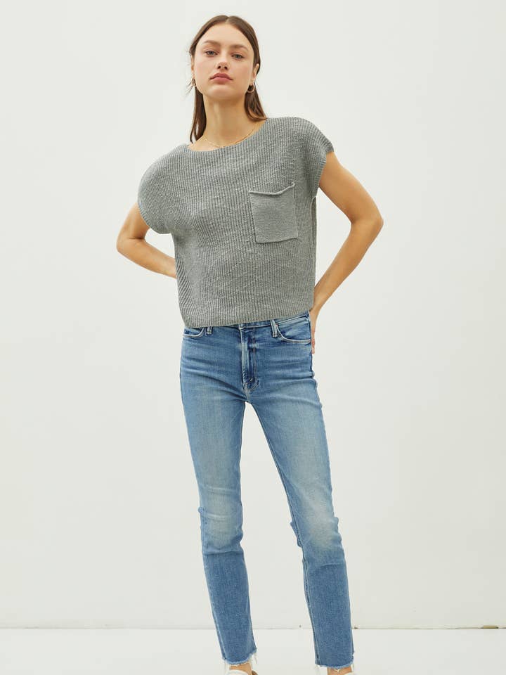 Be Cool - Wholesale Knit Top - Women's - PATCH POCKET DOLMAN CAP SLEEVE BOXY KNIT