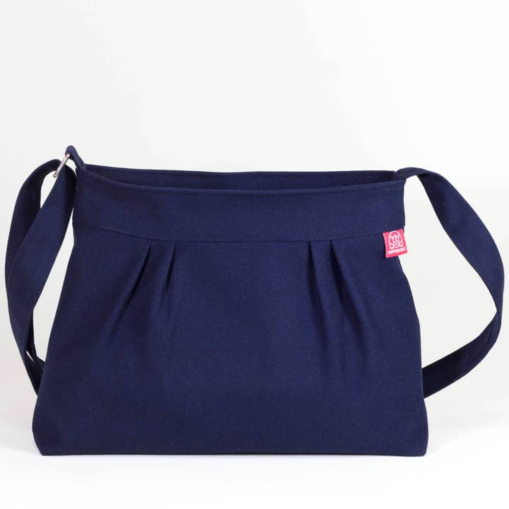 Borsa a tracolla in tela blu con pieghe, piccola borsa Hobo per la vendita all'ingrosso da parte di hippirhino