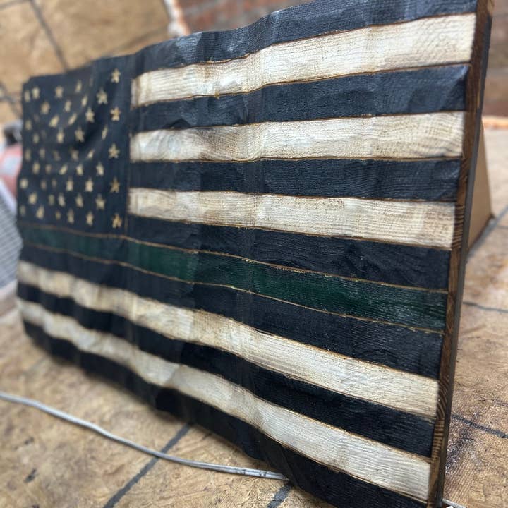 Schmedic Woodworking - Wholesale Sign - Wood Wavy Thin Green Line Flag