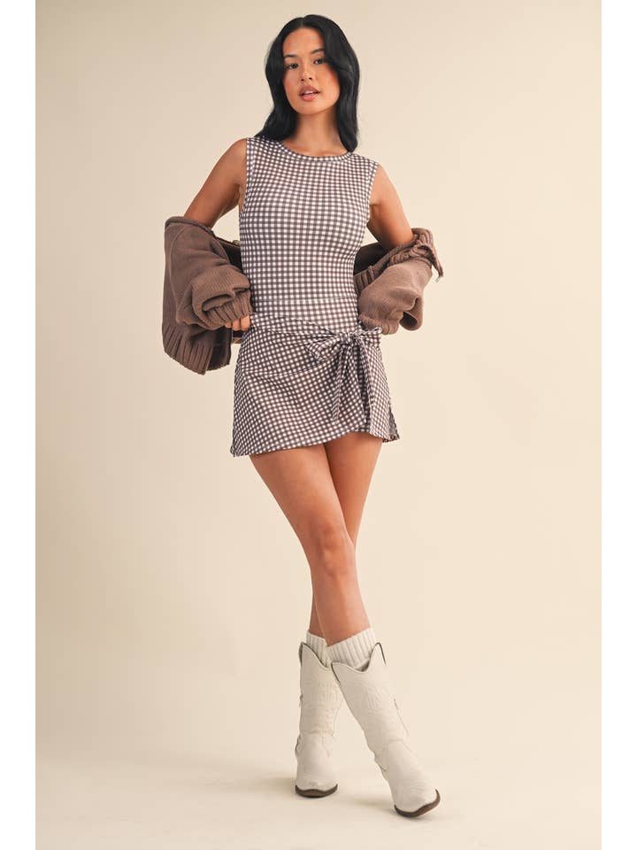 KIMBERLY C - Wholesale Athletic Dress - Women's - Gingham Print Sleeveless Wrap Tie Front Dress 6