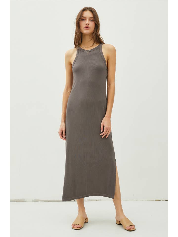 Be Cool - Wholesale Dress - Women's - RIBBED KNIT SIDE SLIT SLEEVELESS TANK MIDI DRESS13