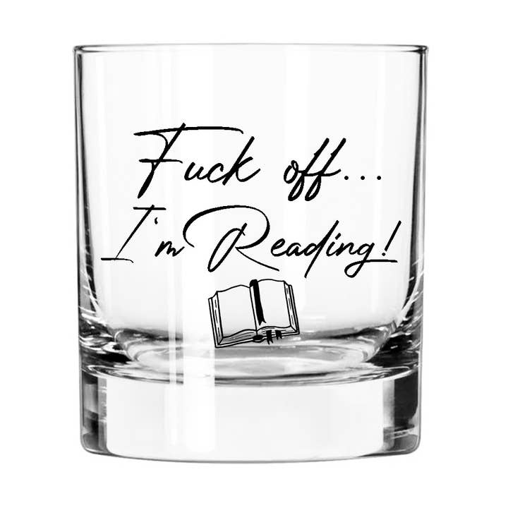 Verpiss dich, ich lese! Becher mit Buchmotiv Rocks Glass für den Großhandel von Fly Paper Products