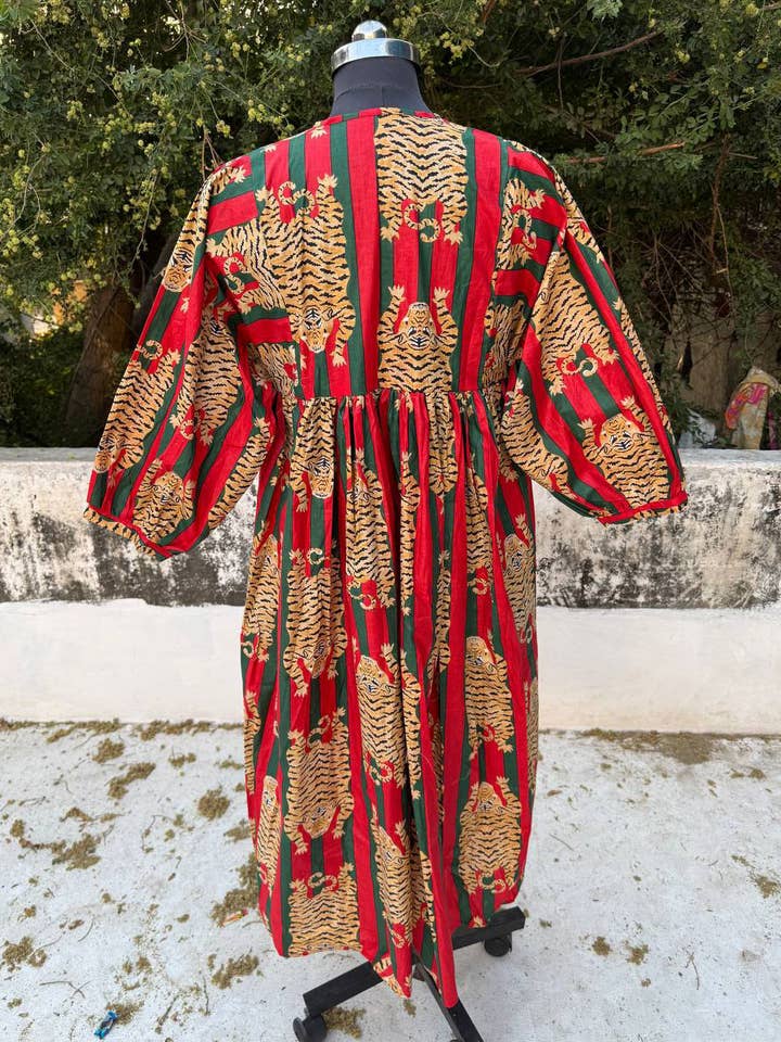 GYPSY STUDIO - Wholesale Dress - Women's - Tiger Print Dress Casual Cotton Night Gown Party Wear Dress
