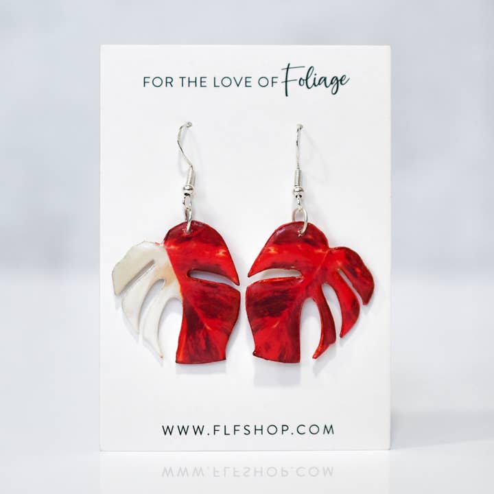 Monstera Albo Blood Moon Plant Earrings |Vampire Leaf Earrings for wholesale by For the Love of Foliage
