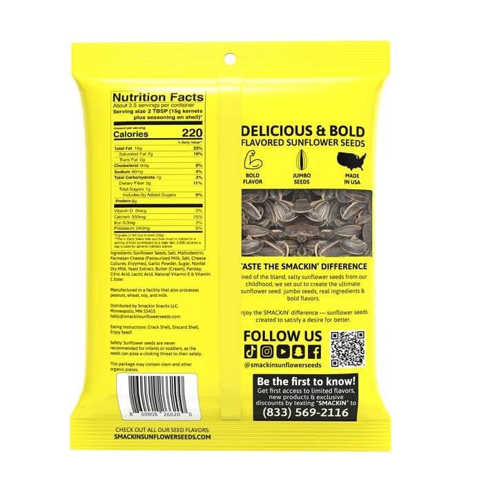 SMACKIN' Sunflower Seeds - Wholesale Seeds/Kernels - SMACKIN' Garlic Parmesan Sunflower Seeds Case of 12 (4 oz)