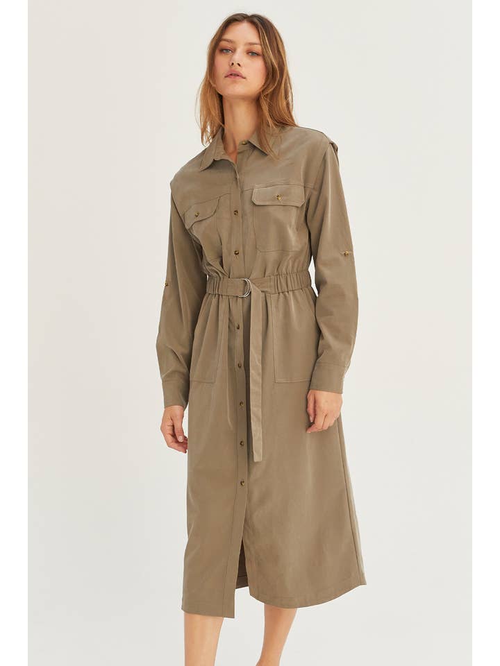 OLIVE CD8031 - Kayla Button Up Utility Midi dress for wholesale on Faire3