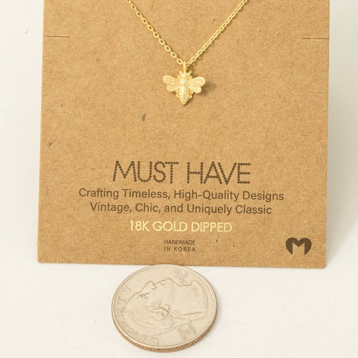Fame Accessories - Wholesale Pendant/Charm Necklace - Gold Dipped Mini Bee Pendant Necklace