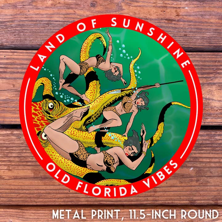 Land van Zonneschijn Octopus Metaalprint voor wholesale door Old Florida Vibes