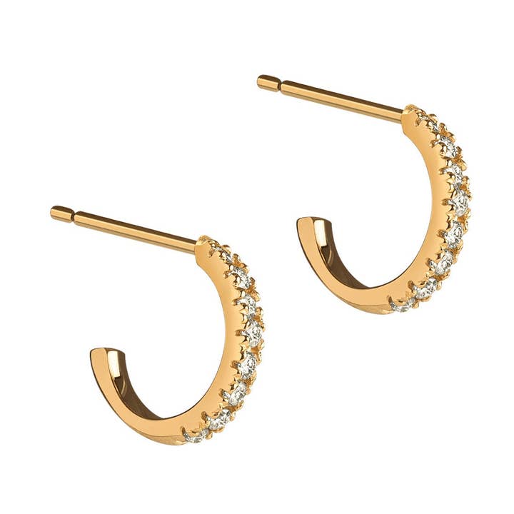 14 K Solid Gold Micro Pave' Diamond Half Hoop Huggie Earring / Diamond Dainty Huggie Earrings Perfect for All Occasions for wholesale by SHREE DIAMOND GEMS AND JEWELS