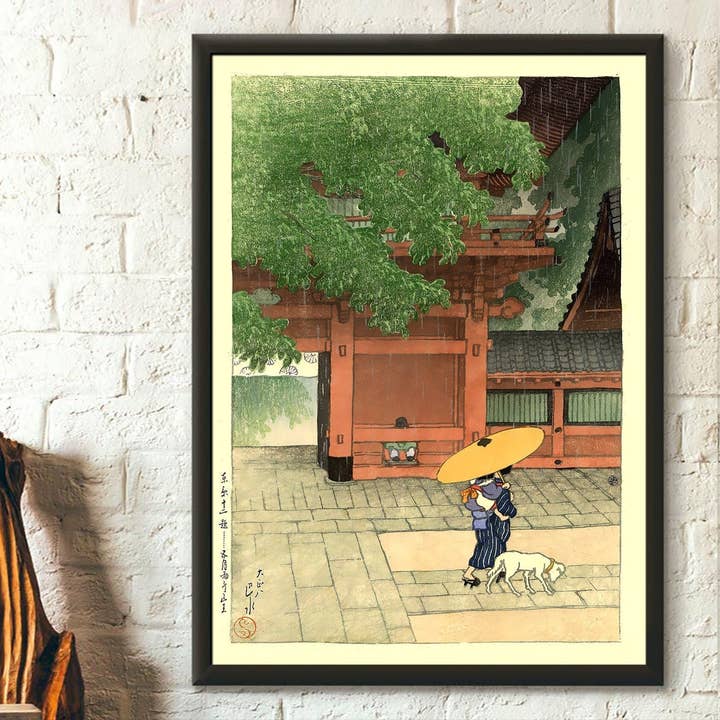 Vintage Wall Graphics – Poster por atacado – Chuva de Início de Verão no Santuário Sanno - Gravura Ukiyo-e de Kawase Hasui