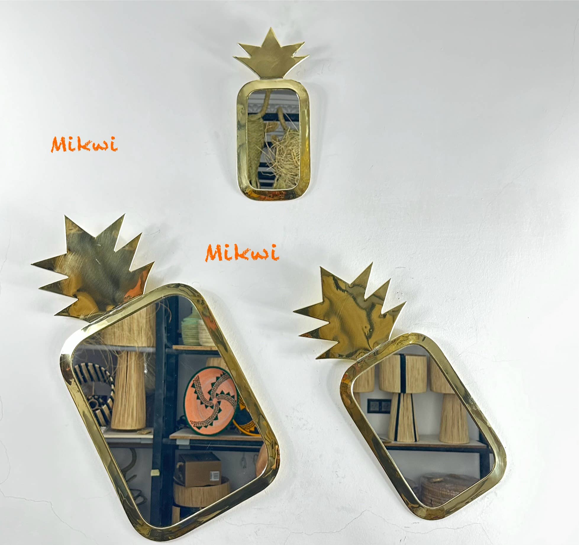 Set of 3 Moroccan PINEAPPLE Mirrors (Brass), Wholesale for your shop