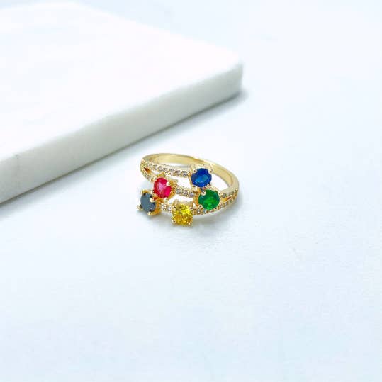 Luxus Accessories - Wholesale Multi-Stone Ring - 18k Gold Filled Colored Cubic Zircornia and Micro CZ Ring4
