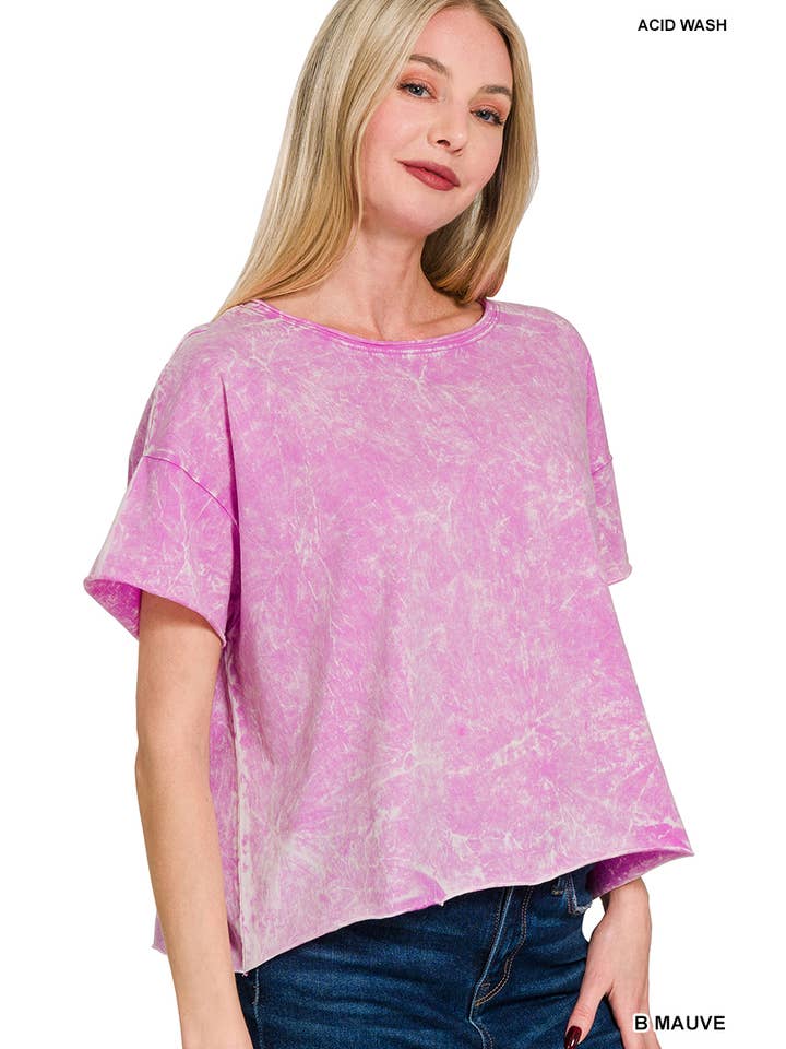 42POPS - Wholesale Knit Top - Women's - ,, SI-27489 Washed Crew Neck Crop TShirt