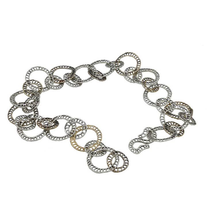 Lang halskæde med cirkler og stænger i sølv 925 og bronze CA061b for engroshandel hos Mandile Gioielli