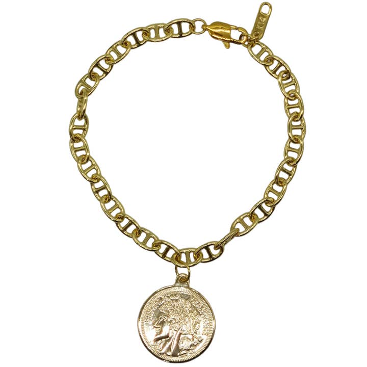 Dolce Mariner 18-karaats vergulde muntarmband met ketting voor wholesale door PearlGem Designs