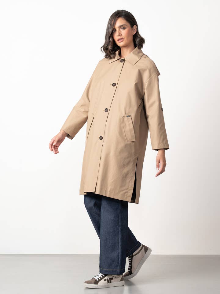 Cotton Smock Trench Coat with Detachable Hood for wholesale by Etiem