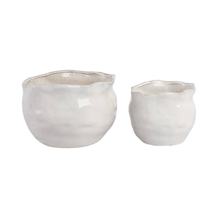 Sagebrook Home - Wholesale Plant Pot - 9/12 in. White Wavy Edge Stoneware Planters (Set of 2)