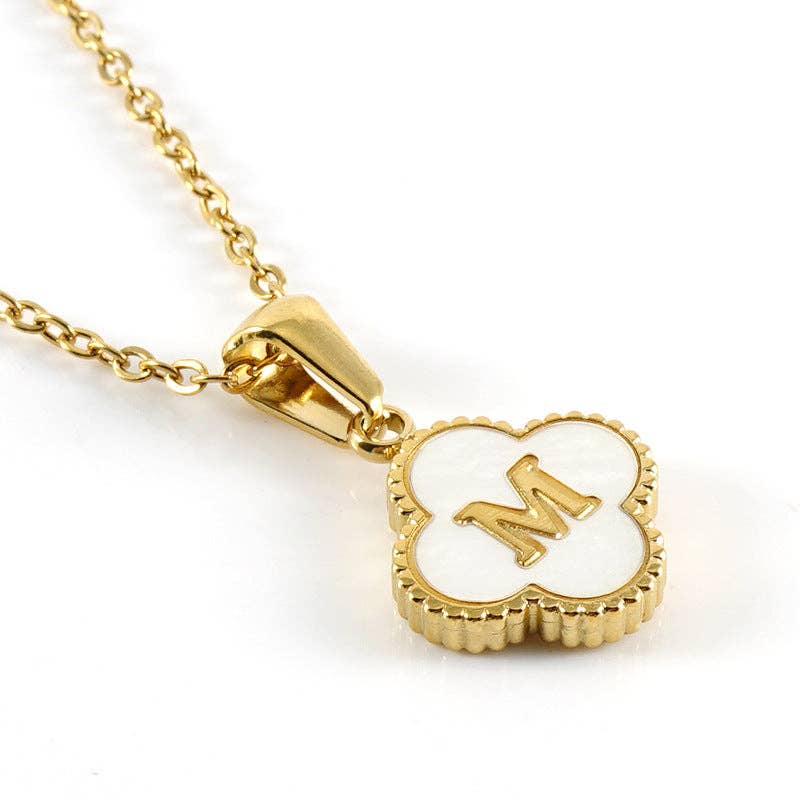 Mio Queena - Wholesale Pendant/Charm Necklace - Clover Shell Initial Charm 18K Golden S.Steel Necklace - FGS12