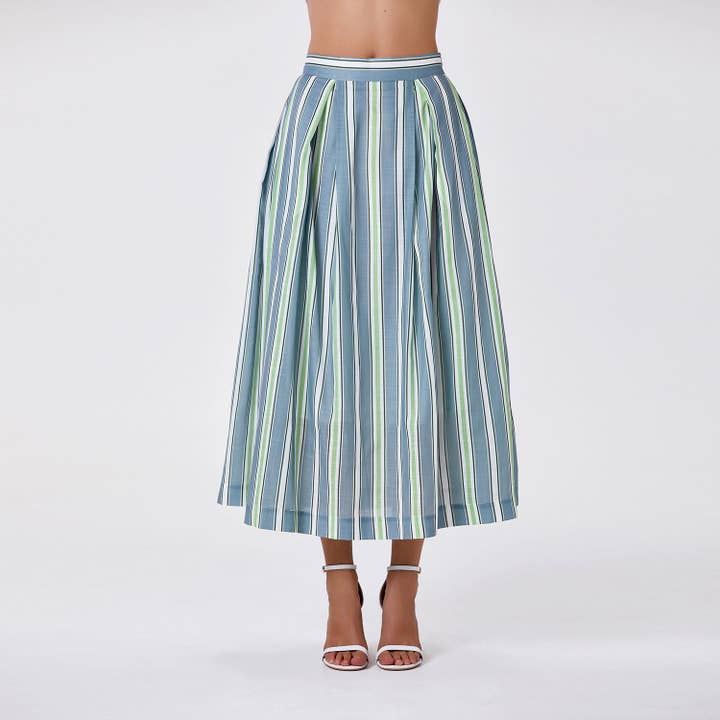 Gonna midi a righe con fodera in cotone per la vendita all'ingrosso da parte di Smart and Joy