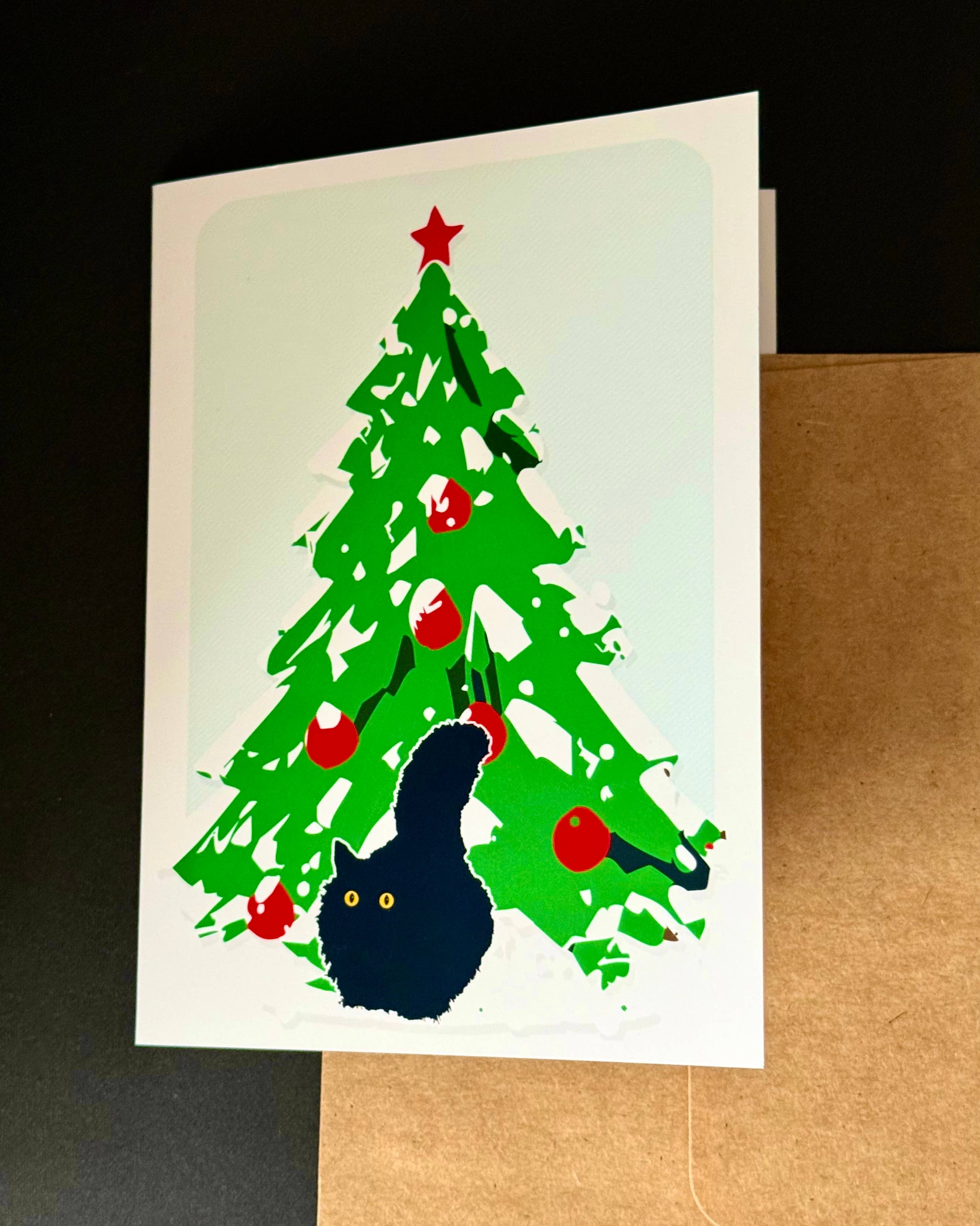 Mobius Theory - Vendita all'ingrosso Biglietti di auguri di Natale - Biglietto di auguri natalizi per gatti con albero di Natale1