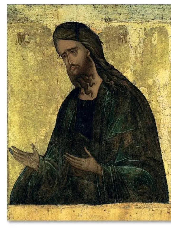 Sankt Johannes Forløberen, Herrens Døber, af ikonograf Andrei Rublev. Træ-ortodoks ikon for engroshandel hos Iconsofsaints