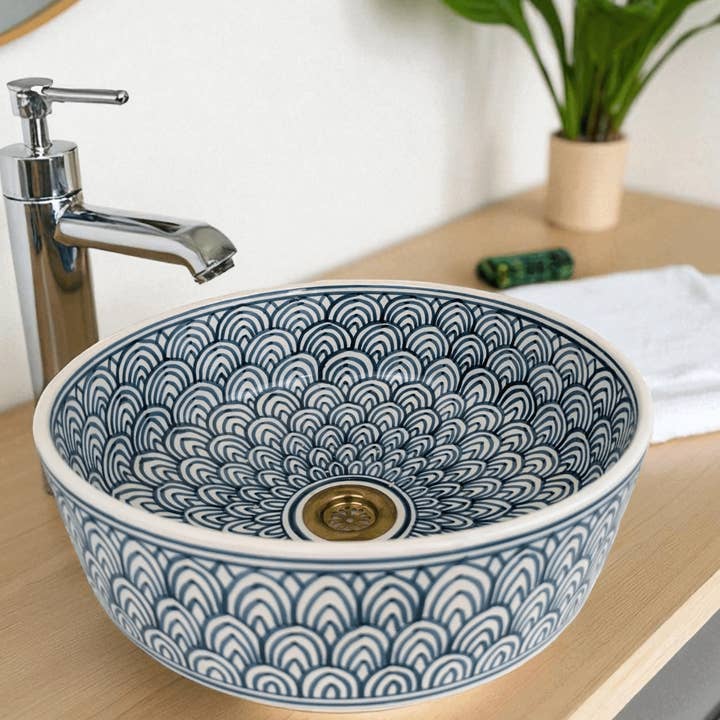 Hand-Painted Ceramic Bathroom Sink for wholesale by AtlasPerles