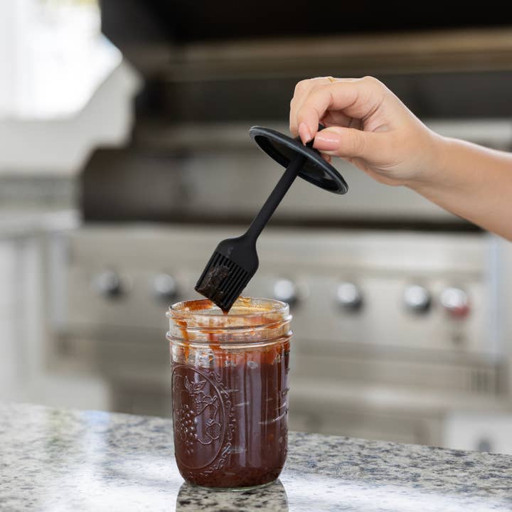 Fox Run Brands – Pente de cozinha por atacado – Tampa de Silicone com Pincel de Cozinha Preto Jarware para Boca Larga2