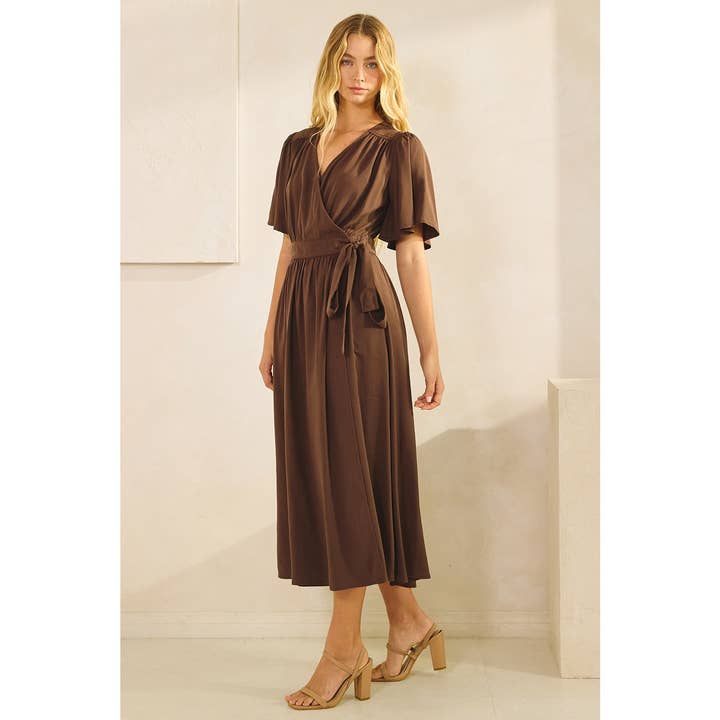 mittoshop - Wholesale Dress - Women's - FLUTTER SLEEVE WAIST TIE WRAP MIDI DRESS2