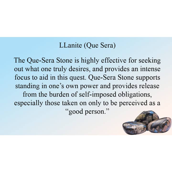 Scheda informativa Llanite (Que Sara) per la vendita all'ingrosso da parte di The Witch Depot